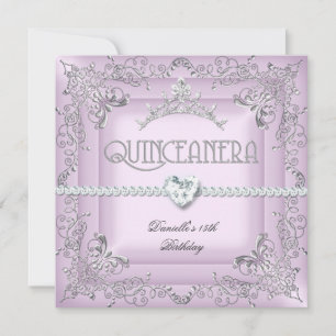 Quinceanera 15th Birthday Party Pink Tiara Silver Invitation