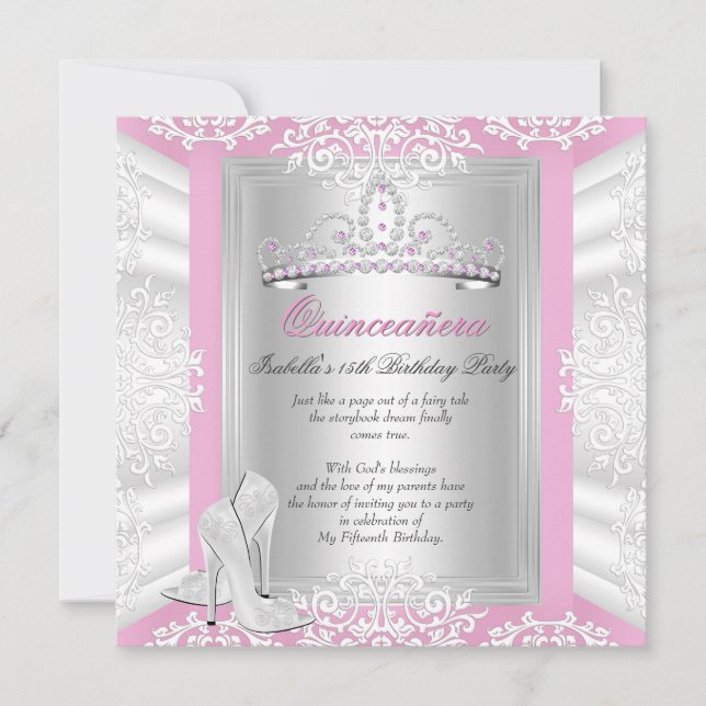 Quinceanera 15th Birthday Party Pretty Pink Invitation (Front)