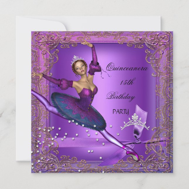 Quinceanera 15th Birthday Party Purple Ballerina 2 Invitation (Front)