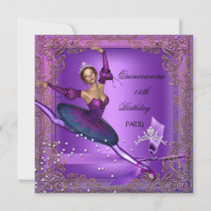 Quinceanera 15th Birthday Party Purple Ballerina 2 Invitation