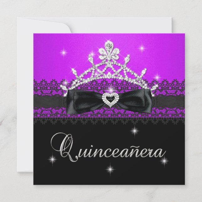Quinceanera 15th Birthday Party Purple Black Lace Invitation (Front)