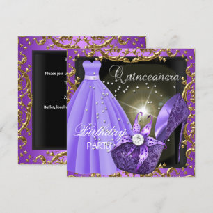 quinceanera 15th Birthday Party Purple Dress Gown Invitation