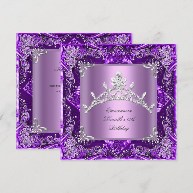 Quinceanera 15th Birthday Party Purple Lilac Invitation (Front/Back)