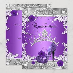 Quinceanera 15th Birthday Party Purple Silver Invitation