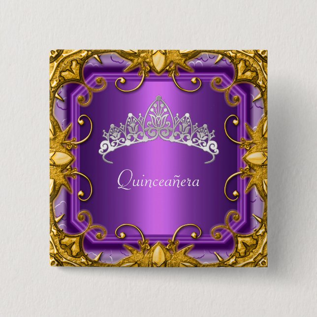 Quinceanera 15th Birthday Party Purple Tiara 15 Cm Square Badge (Front)