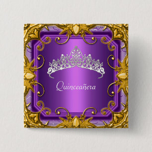 Quinceanera 15th Birthday Party Purple Tiara 15 Cm Square Badge