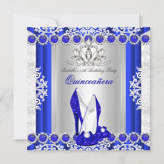 Quinceanera 15th Birthday Party Royal Blue Heels Invitation (Front)