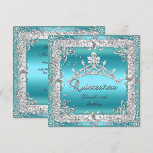 Quinceanera 15th Birthday Party Silver Teal Invitation
