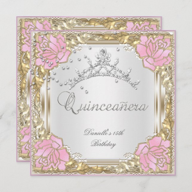 Quinceanera 15th Birthday Party Soft White Pink Invitation (Front/Back)