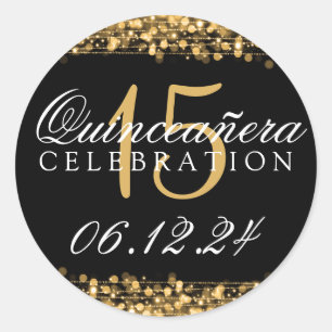 Quinceanera 15th Birthday Party Sparkles Gold Classic Round Sticker