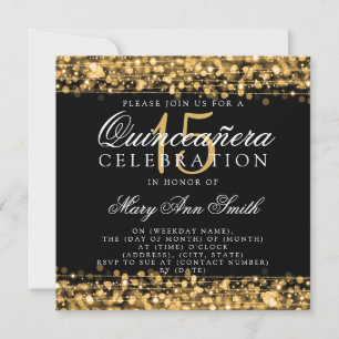 Quinceanera 15th Birthday Party Sparkles Gold Invitation