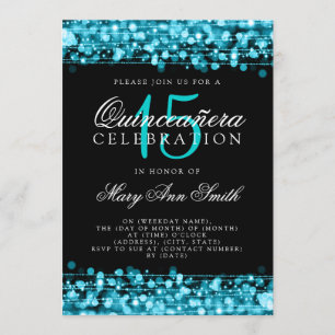 Quinceanera 15th Birthday Party Sparkles Turquoise Invitation