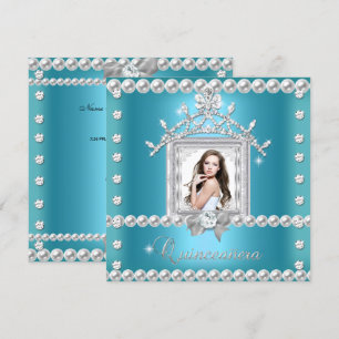 Quinceanera 15th Birthday Party Teal Blue Invitation