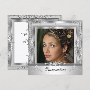 Quinceañera 15th Birthday Party White Silver Tiara Invitation
