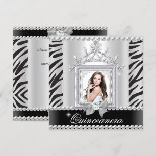 Quinceanera 15th Birthday Party Zebra Black White Invitation