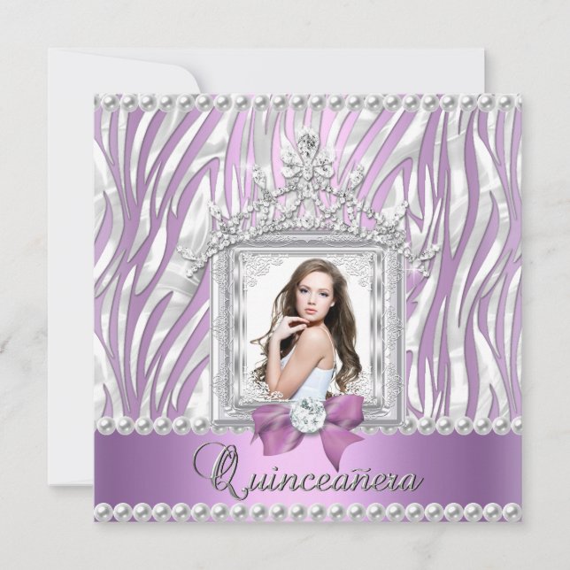 Quinceanera 15th Birthday Party Zebra Lilac Pearl Invitation (Front)