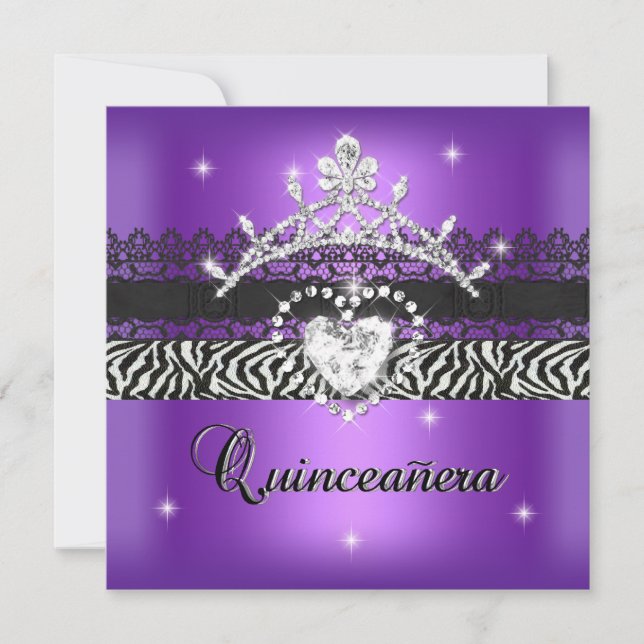 Quinceanera 15th Birthday Party Zebra Purple Black Invitation (Front)