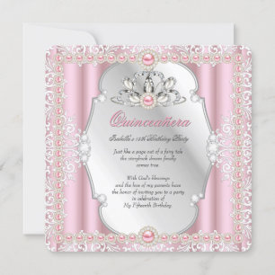 Quinceanera 15th Birthday Pearl Pink Silver 2 Invitation
