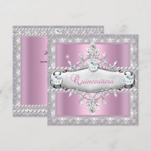 Quinceanera 15th Birthday Pink Diamond Tiara Invitation