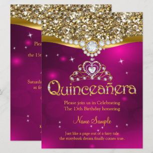 Quinceanera 15th Birthday Pink Glitter Gold  Invitation