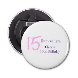 Quinceanera 15th birthday pink glitter template  bottle opener