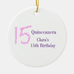 Quinceanera 15th birthday pink glitter template ceramic tree decoration