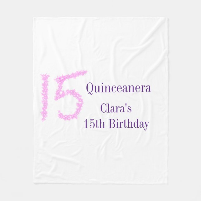Quinceanera 15th birthday pink glitter template  fleece blanket (Front)