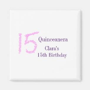 Quinceanera 15th birthday pink glitter template  magnet