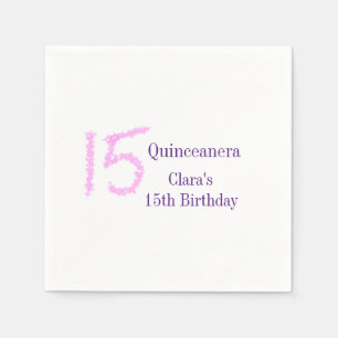 Quinceanera 15th birthday pink glitter template napkin