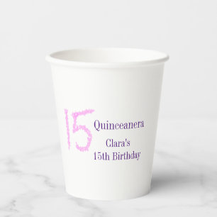 Quinceanera 15th birthday pink glitter template paper cups