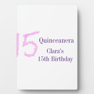 Quinceanera 15th birthday pink glitter template plaque