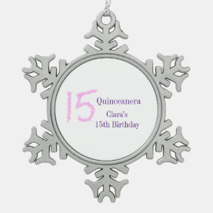 Quinceanera 15th birthday pink glitter template  snowflake pewter christmas ornament