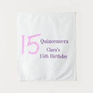 Quinceanera 15th birthday pink glitter template tapestry