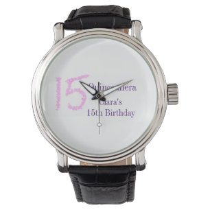 Quinceanera 15th birthday pink glitter template watch