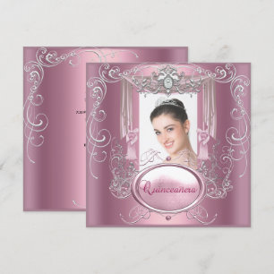 Quinceanera 15th Birthday Pink Silver Star Invitation