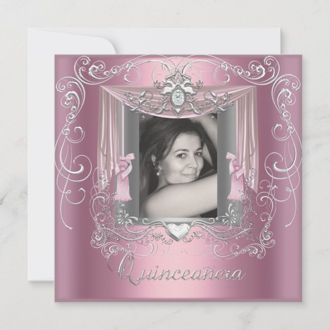 Quinceanera 15th Birthday Pink Silver Star Invitation (Front)