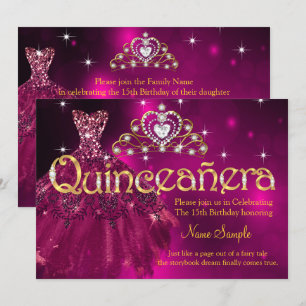 Quinceanera 15th Birthday Plum Pink Dress Tiara Invitation