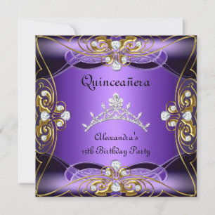 Quinceanera 15th Birthday Purple Black Silver Gold Invitation