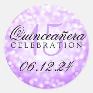 Quinceanera 15th Birthday Purple Bokeh Lights Classic Round Sticker