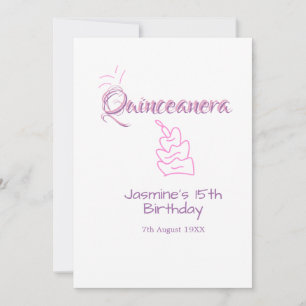 quinceanera 15th birthday purple pink birthday cak invitation