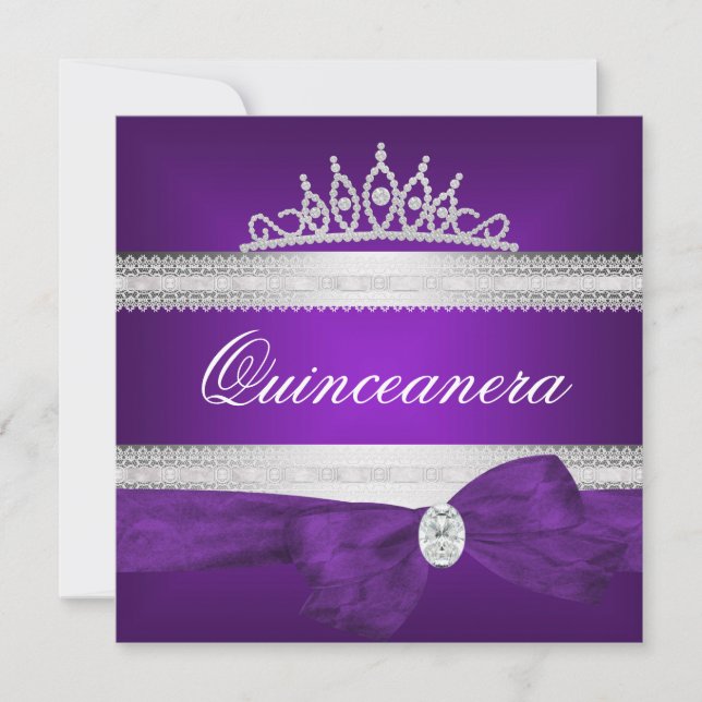 Quinceanera 15th Birthday Purple Silver Diamond Invitation (Front)