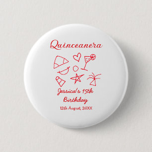 Quinceanera 15th birthday red beach party tree sun 6 cm round badge
