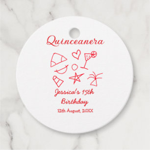 Quinceanera 15th birthday red beach party tree sun favour tags