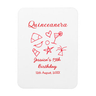 Quinceanera 15th birthday red beach party tree sun magnet