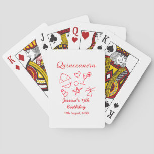Quinceanera 15th birthday red beach party tree sun playing cards