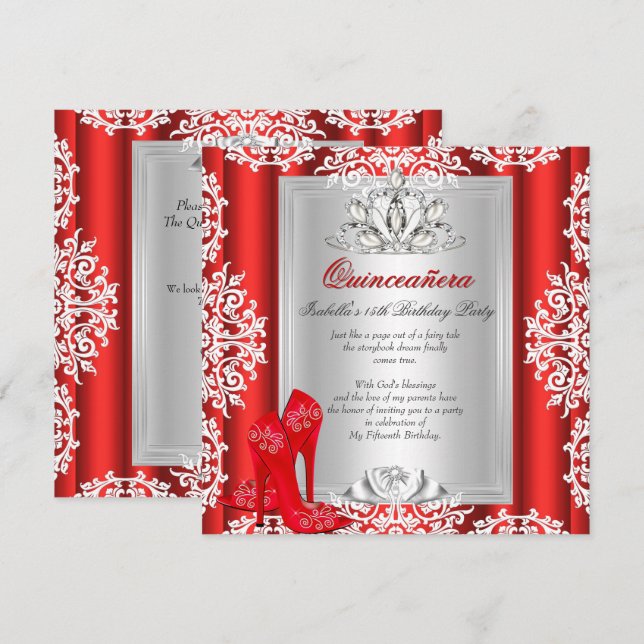 Quinceanera 15th Birthday Red Shoes 2 Invitation (Front/Back)