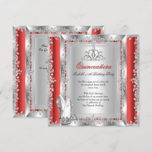 Quinceanera 15th Birthday Red Silver Shoes Invitation