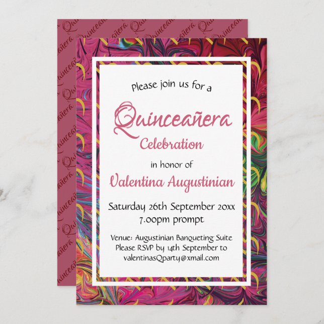 Quinceañera 15th Birthday Retro Personalised ROSE Invitation (Front/Back)