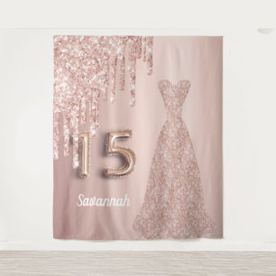 Quinceanera 15th birthday rose gold glitter pink tapestry