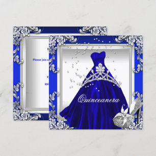 Quinceanera 15th Birthday Royal Blue Dress Gown Invitation